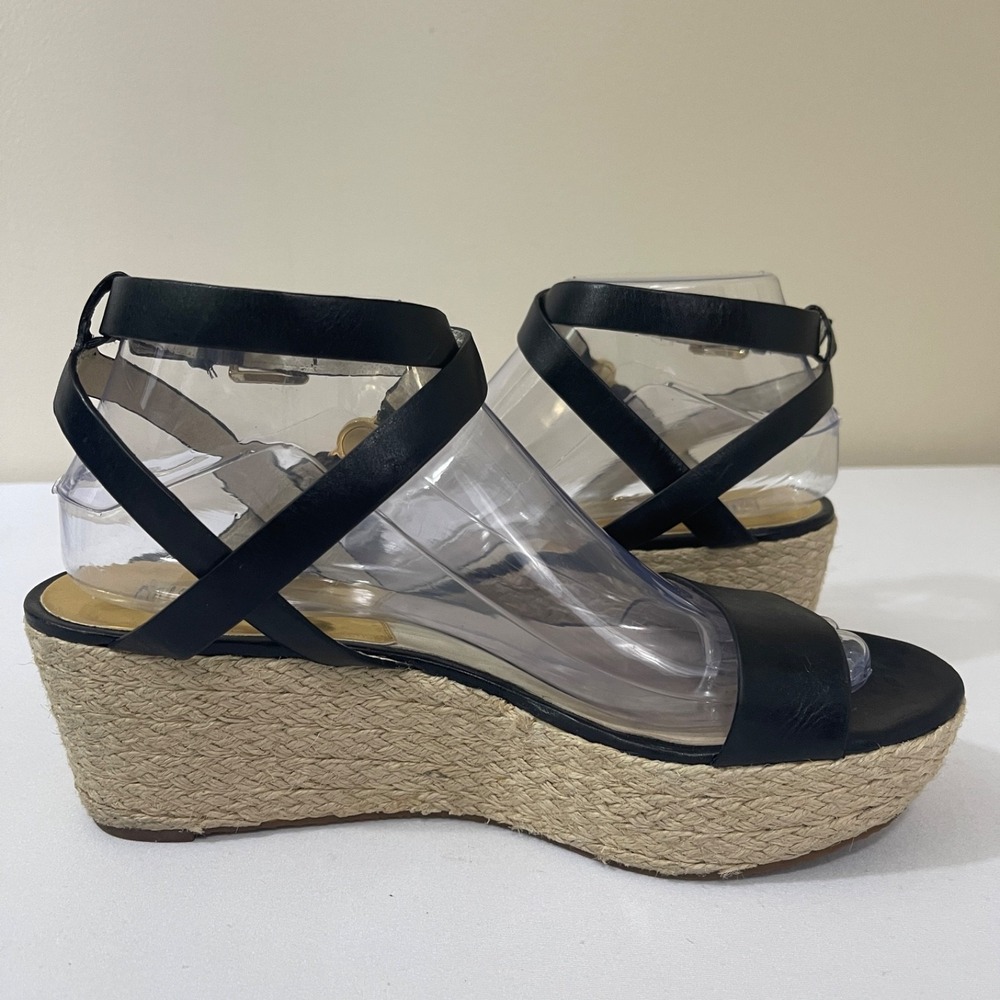 Michael Kors Sandals Womens 8.5M Jalita Black Leather Strappy Platform Wedge - Picture 8 of 11